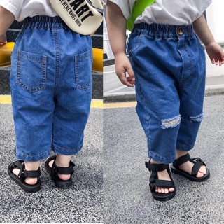 Quần jean mềm rách gối cho bé trai bé gái