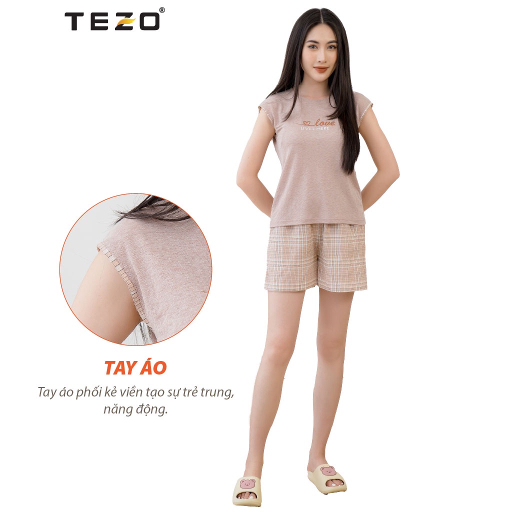 Bộ đồ nữ đùi tách lẻ sát nách in hoạ tiết Tezo mặc ở nhà năng động thoải mái 2202AOBK02
