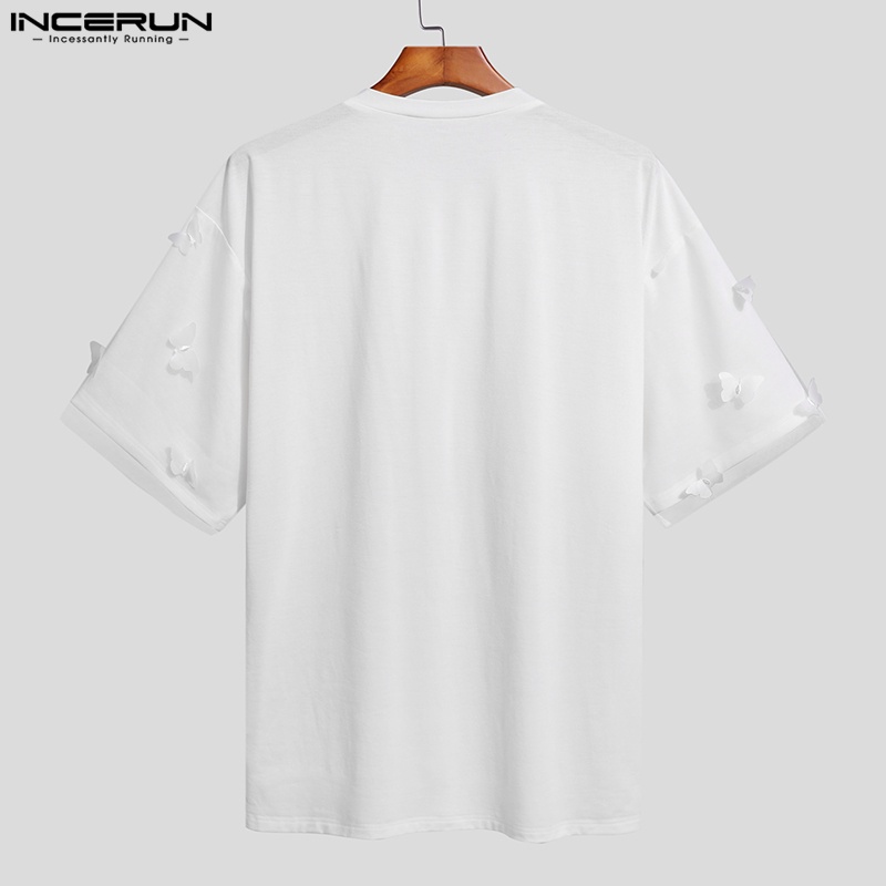 Áo thun INCERUN tay ngắn giả hai lớp màu trơn họa tiết bướm dành cho nam giới