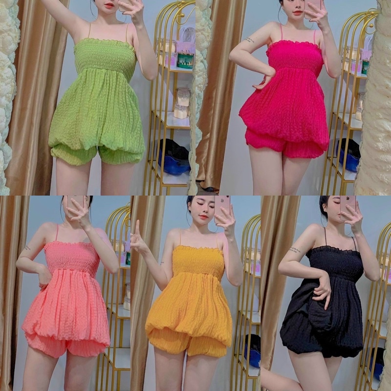 Set Bộ Đồ Nữ Xoè Áo Dây Nhúng Bo Chun + Quần Tôn Dáng Tiểu Thư