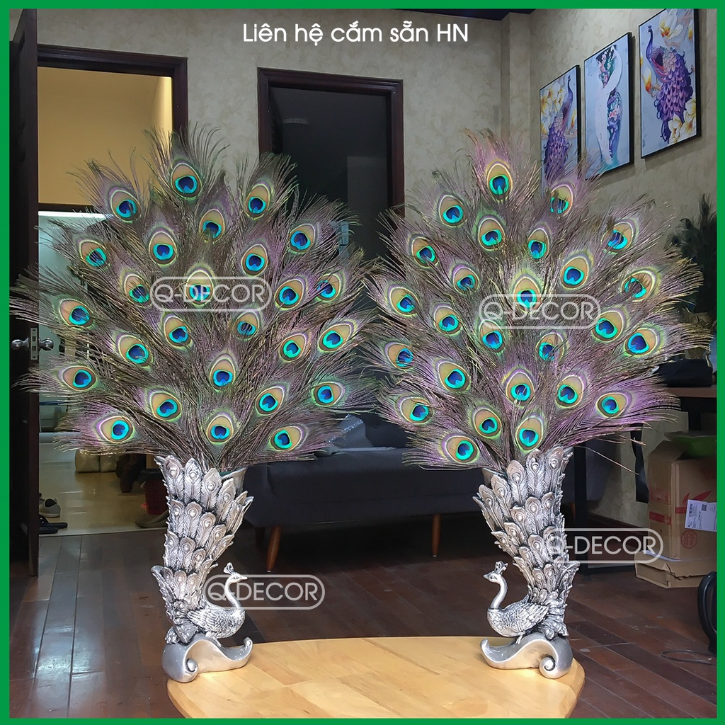 (CẮM SẴN HN) Bình cắm lông công hình chim công cắm 26 cành lông công loại 2, Cắm sẵn ship Hà Nội