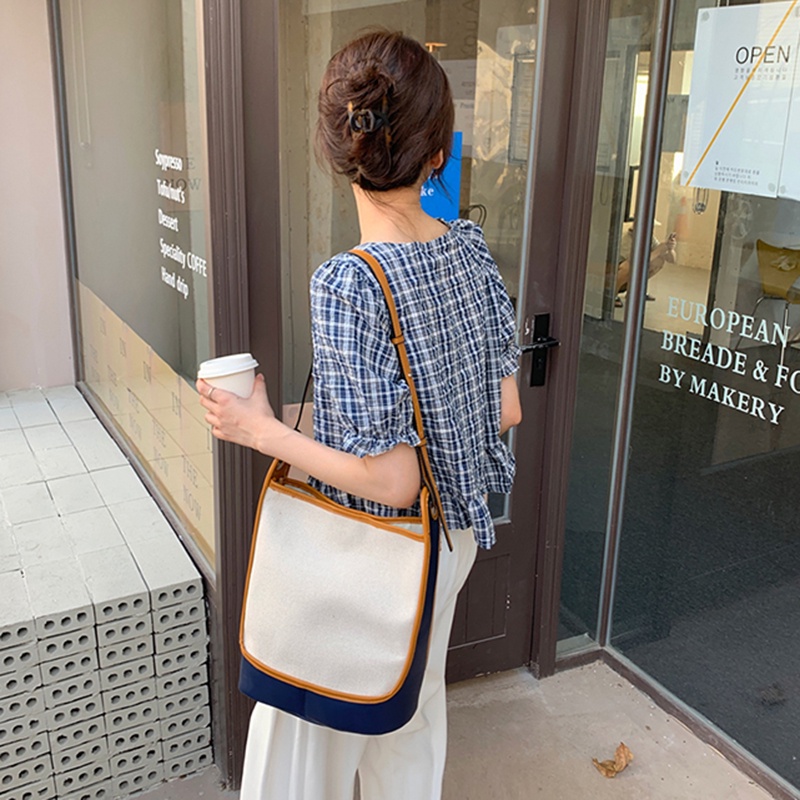 Túi xô IELGY đeo chéo vai bằng vải bạt sức chứa lớn màu tương phản sang trọng cổ điển cho nữ