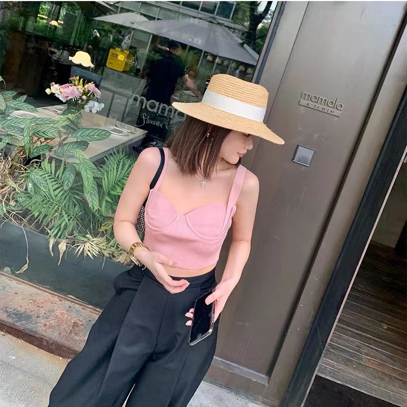 Áo Hai Dây Dệt Kim Màu Sắc Đơn Giản Cho Nữ