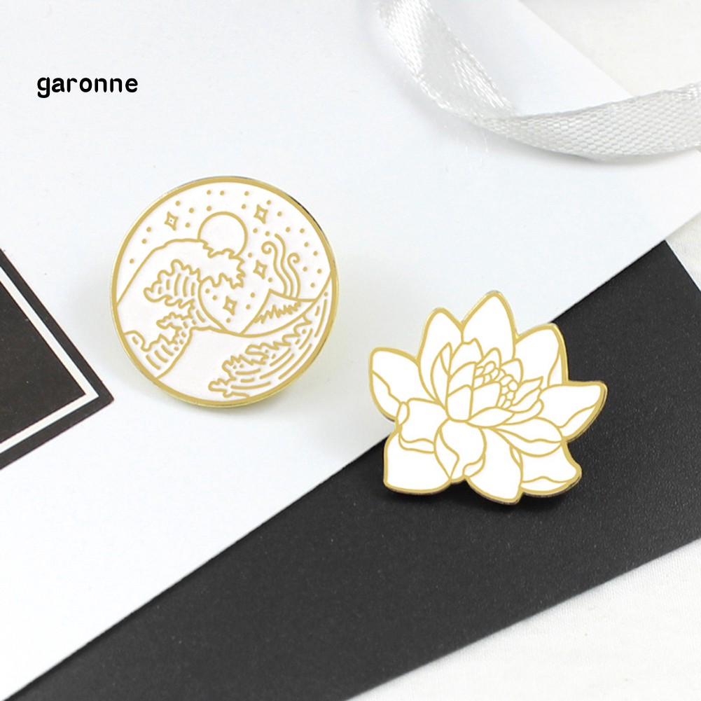 Ghim cài áo/ba lô tráng men hình bông sen/cơn sóng phong cách cổ điển cho nam nữ