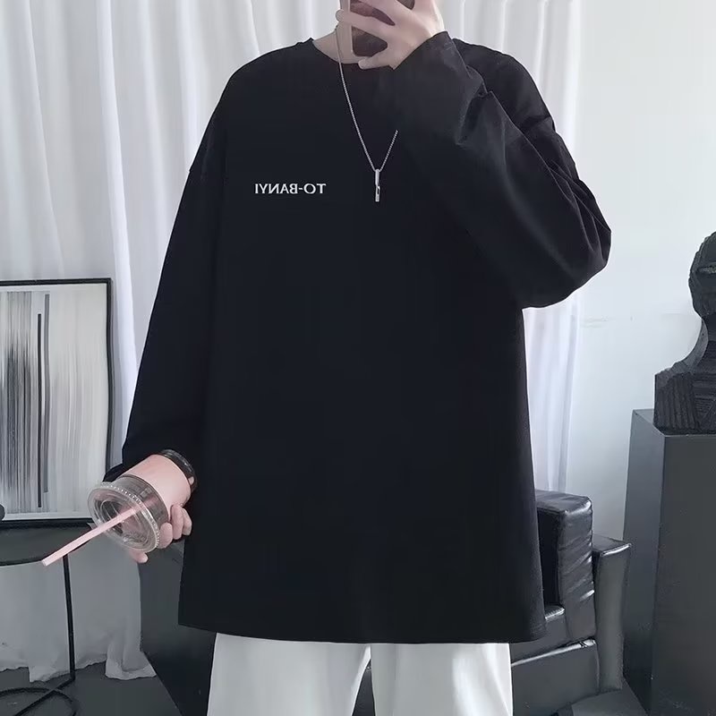 Áo Thun Tay Dài Cổ Tròn Dáng Rộng In Chữ Cỡ Lớn M-5XL Phong Cách Hip Hop Đường Phố Hàn Quốc Thời Trang Cho Nam