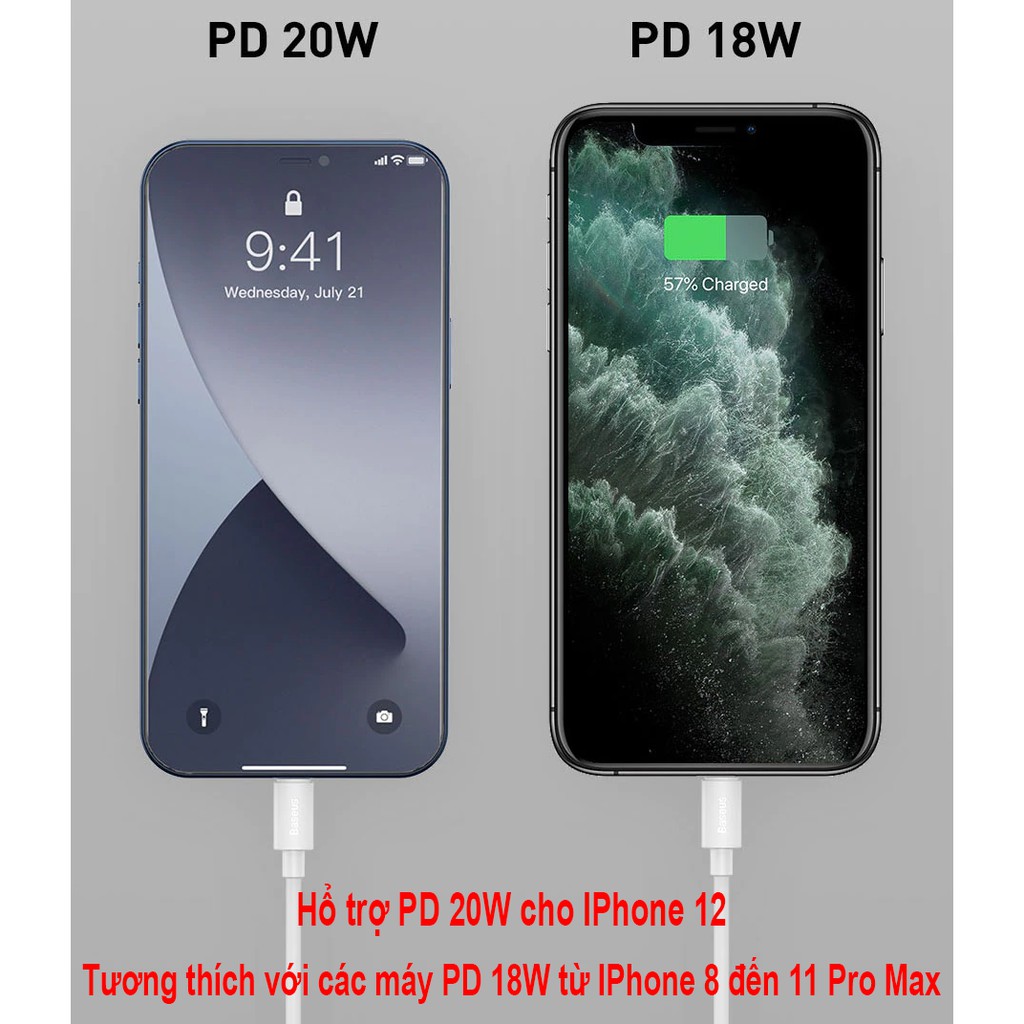 Cáp Sạc Nhanh IPhone Baseus Type C To Lightning PD 20W Dây PVC Có Hổ Trợ Truyền Dữ Liệu