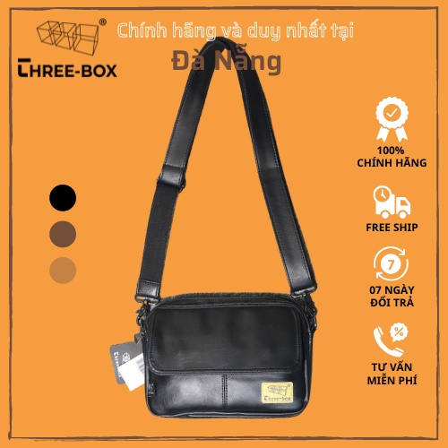 Threebox Cặp túi đeo chéo da unisex chính hãng thời trang