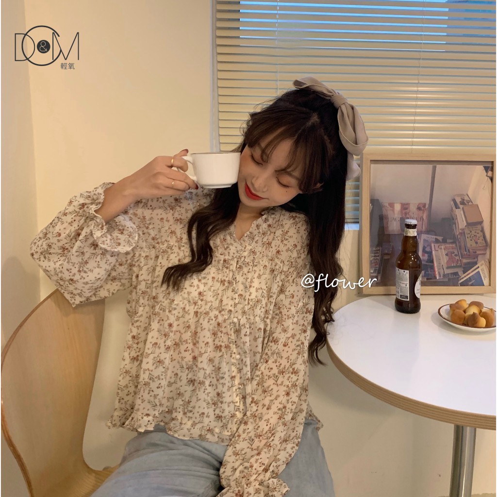 Áo Sơ Mi Dài Tay Họa Tiết Hoa Xinh Xắn Theo Phong Cách Retro Hàn Quốc | BigBuy360 - bigbuy360.vn