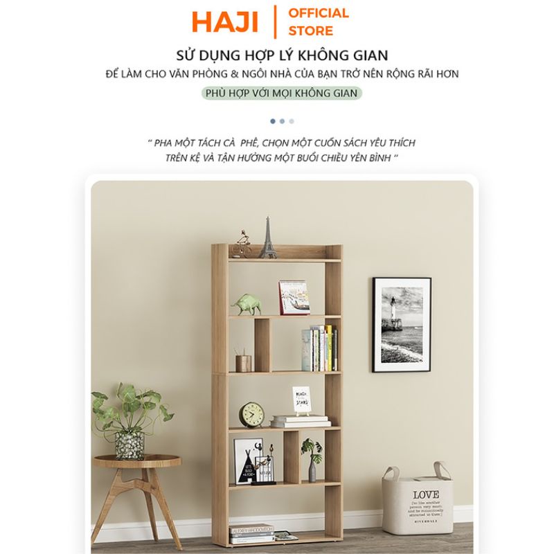 Kệ sách gỗ HAJI để sàn chắc chắn chịu lực tốt, Kệ decor 6F tiện dụng đẹp mắt phù hợp với mọi không gian trong nhà A215