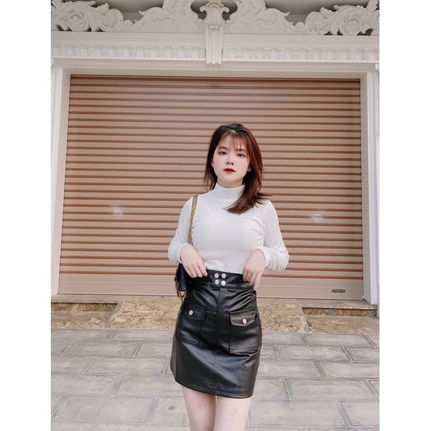 Chân váy da 4 khuy túi trước siêu hot