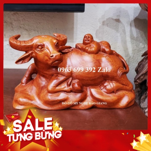 Linh vật Tượng con trâu gỗ hương dài 30 cm
