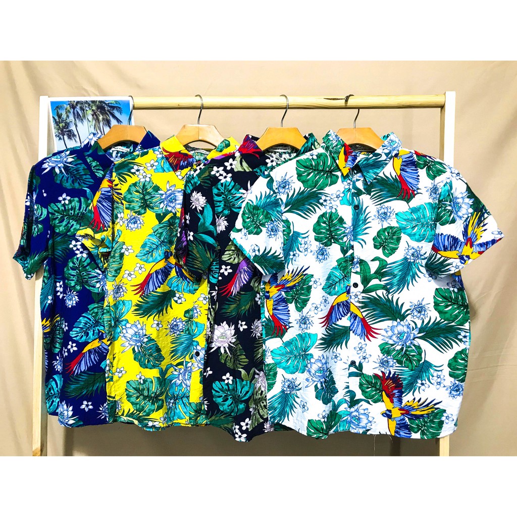 [New Hot 2021] Áo sơ mi hoa lá cây Áo đi biển phong cách hawaii vải đũi loại đẹp | BigBuy360 - bigbuy360.vn