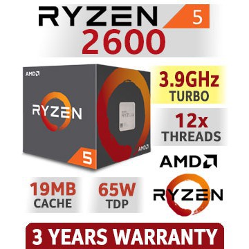 CPU AMD Ryzen 5 2600 6 Cores 12 Threads (3.4 GHz 3.9 GHz Turbo)