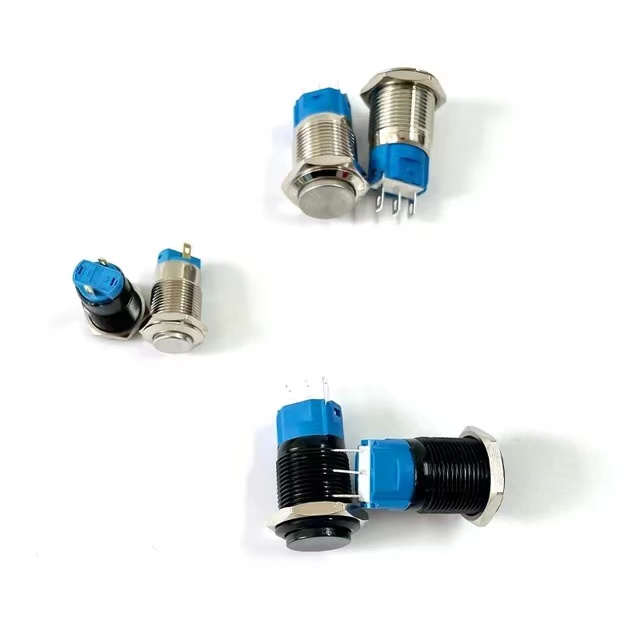 1 Cái 12/16mm 12-24V Nút Bấm Tự Khởi Động Lại Bằng Kim Loại Mạ Niken 2 Chân Không Có Nút Bấm Màu Đen