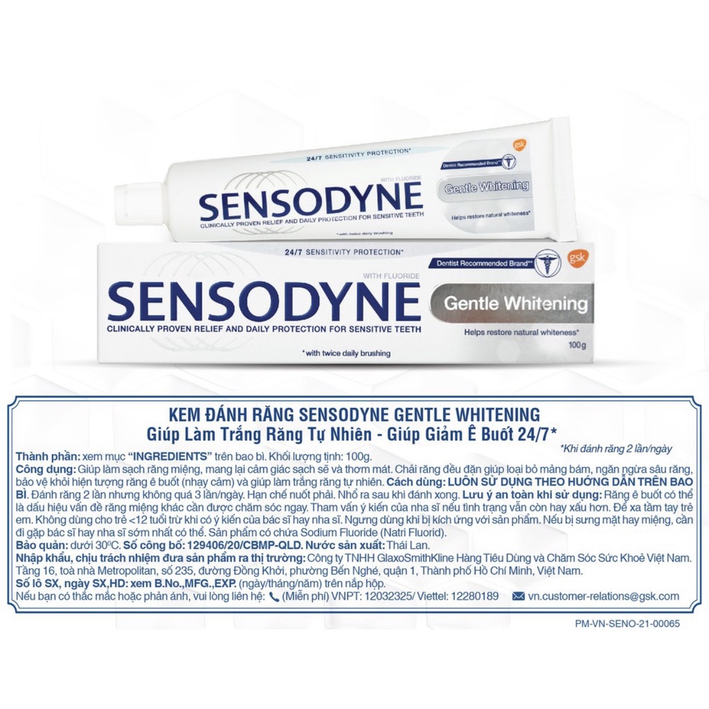 Kem Đánh Răng Sensodyne Whitening Thái Lan Trắng Răng Tự Nhiên Giúp Giảm Ê Buốt 100g