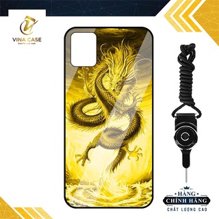 Ốp lưng Vina Case dành cho OPPO A52/A92 rồng vàng kính cường lực 9H-Tặng kèm dây đeo điện thoại