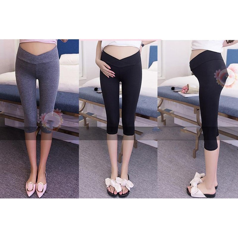 Quần bầu lửng cạp chéo legging, có chun chỉnh bụng, chất mềm mịn, co giãn tốt