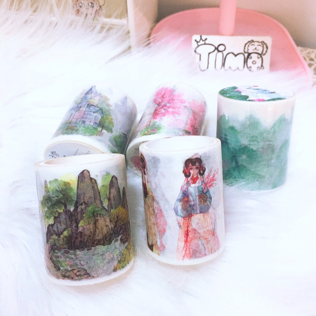 Washi tape cổ trang phong cảnh sổ tay bullet journal dụng cụ dán sticker vintage cổ điển TIMO WS4