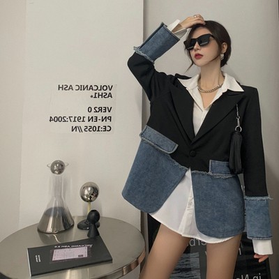 Sẵn Caro XXL(Hàng Đẹp CC)Áo blazer phối denim phong cách độc đáo-HC562.Ảnh thật 6 hình cuối