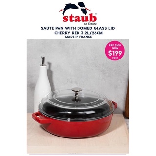 Chảo gang staub cherry nắp vung kính 26cm
