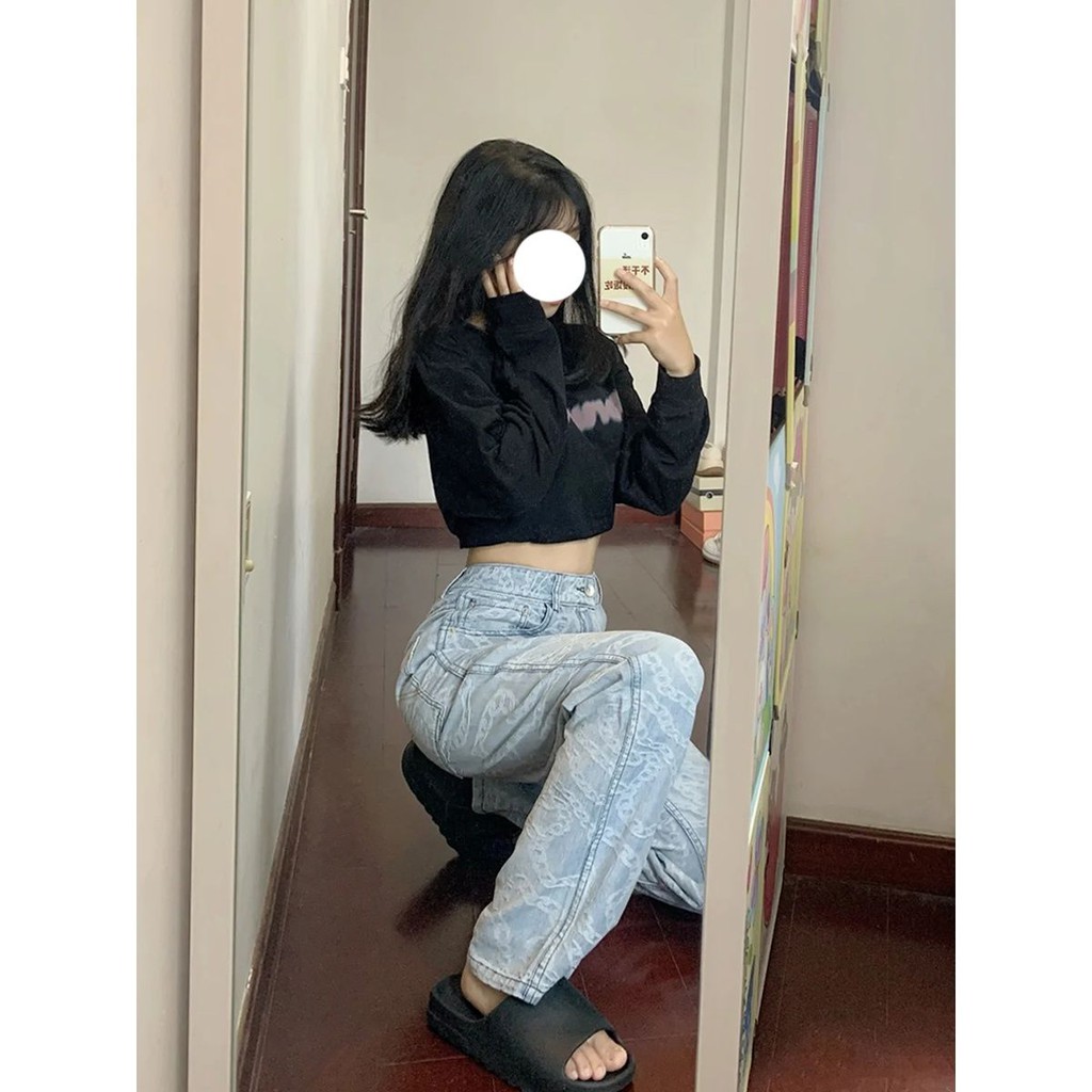 Quần Jeans Ống Suông Thêu Họa Tiết Phong Cách HipHop Âu Mỹ Thời Trang Mùa Thu Cho Nữ