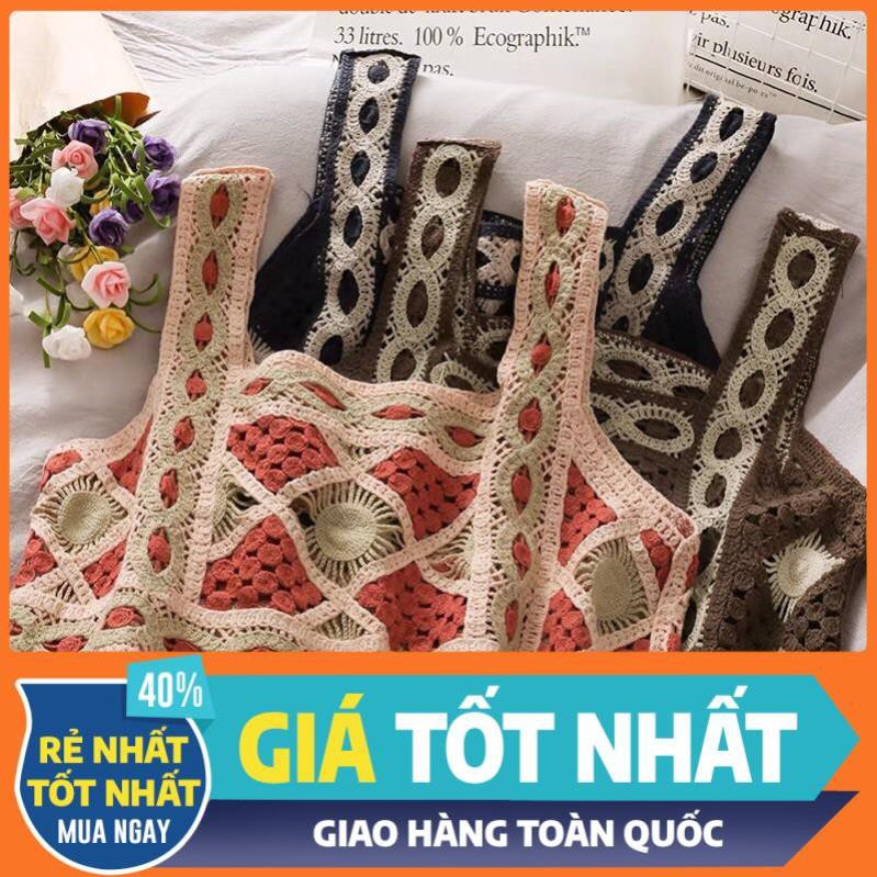 HÀNG ĐỘC QUYỀN QC Áo len móc đan nữ 2 hai dây ngắn crotop