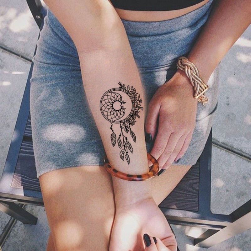 Hình xăm tatoo cao cấp, hoa, dreamcatcher nghệ thuật độc đáo tl183 size vừa &lt; 9x19cm