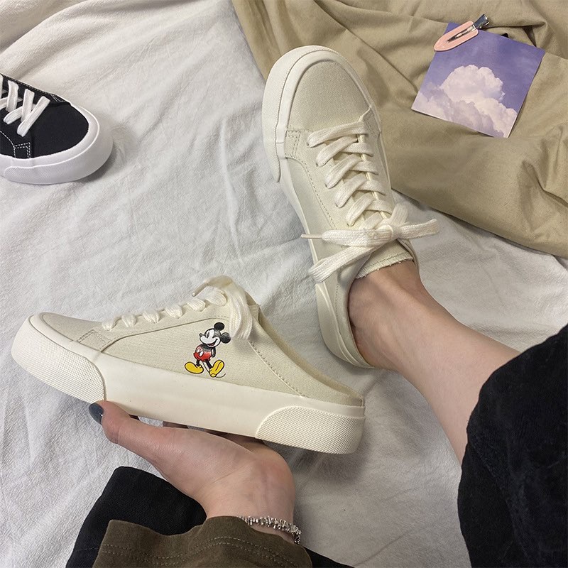 Sục mickey , giày thể thao và sneaker nữ màu trắng kem , sục nữ đủ size nữ , sục zara mickey