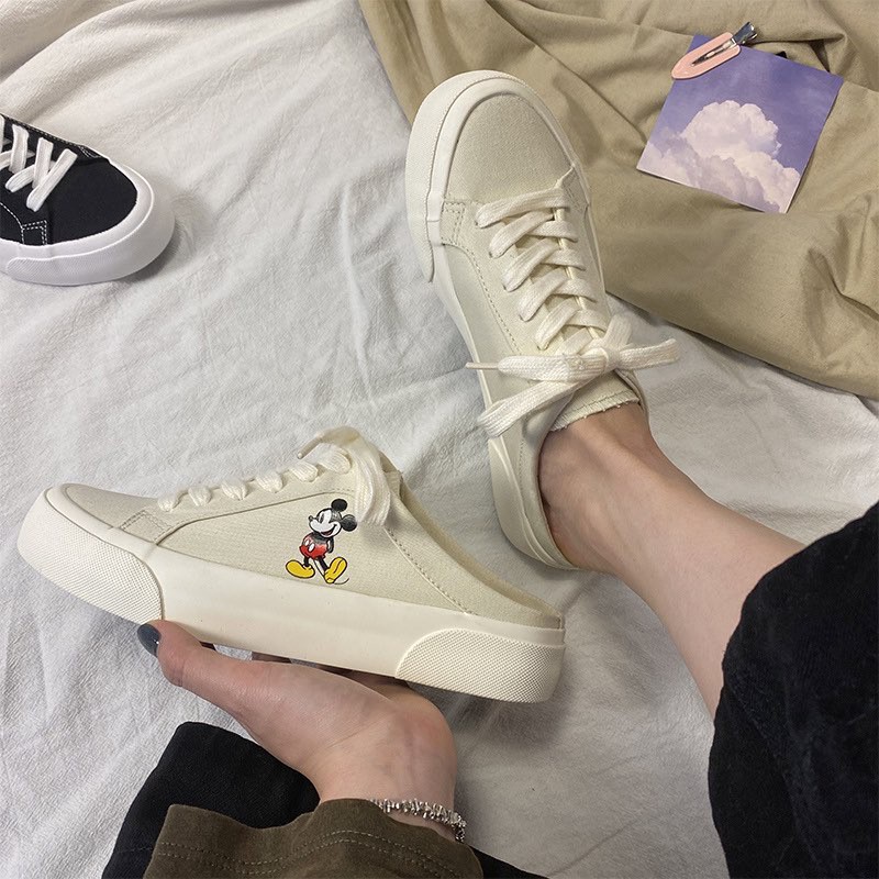 ( ảnh thật ) sục mickey , giày thể thao và sneaker nữ màu trắng kem , sục nữ đủ size nữ , sục zara mickey