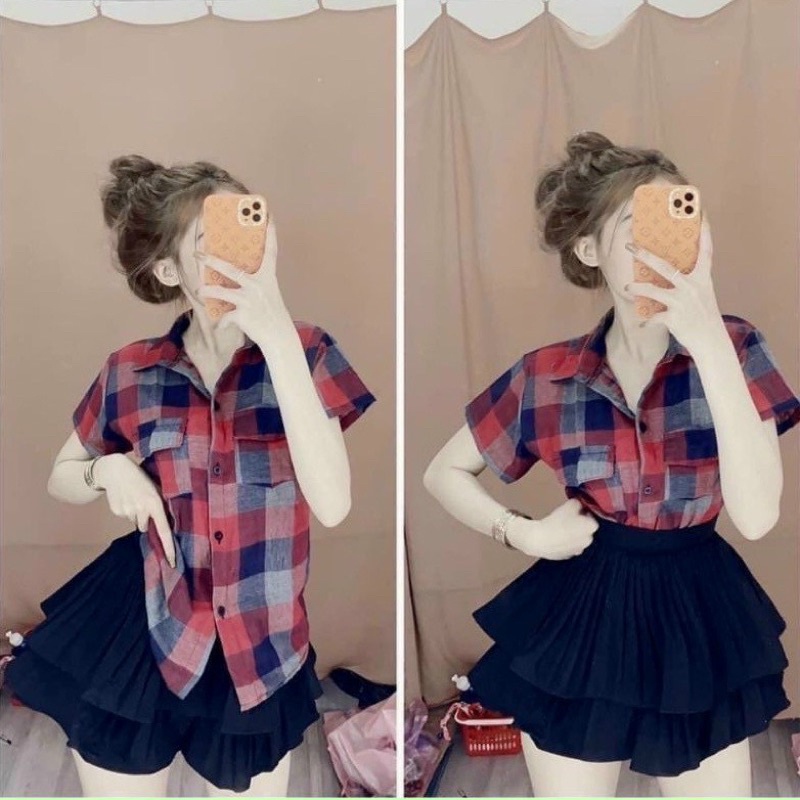Áo sơ mi caro vải xô xinh đẹp LS