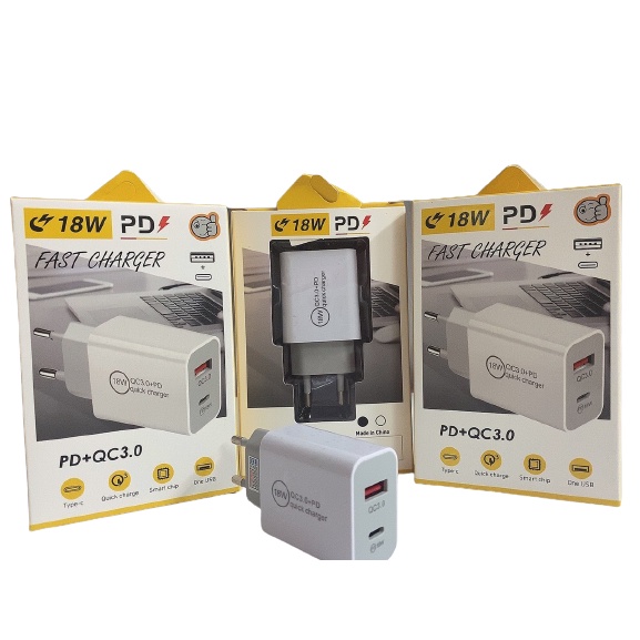 Củ sạc nhanh 2 cổng 18W PD và QC 3.0 cho điện thoại và máy tính bảng