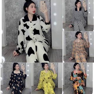 Bộ Ngủ Pijama Lụa Mango Cổ Sen Tay Dài Cao Cấp - Hàng nhập khẩu