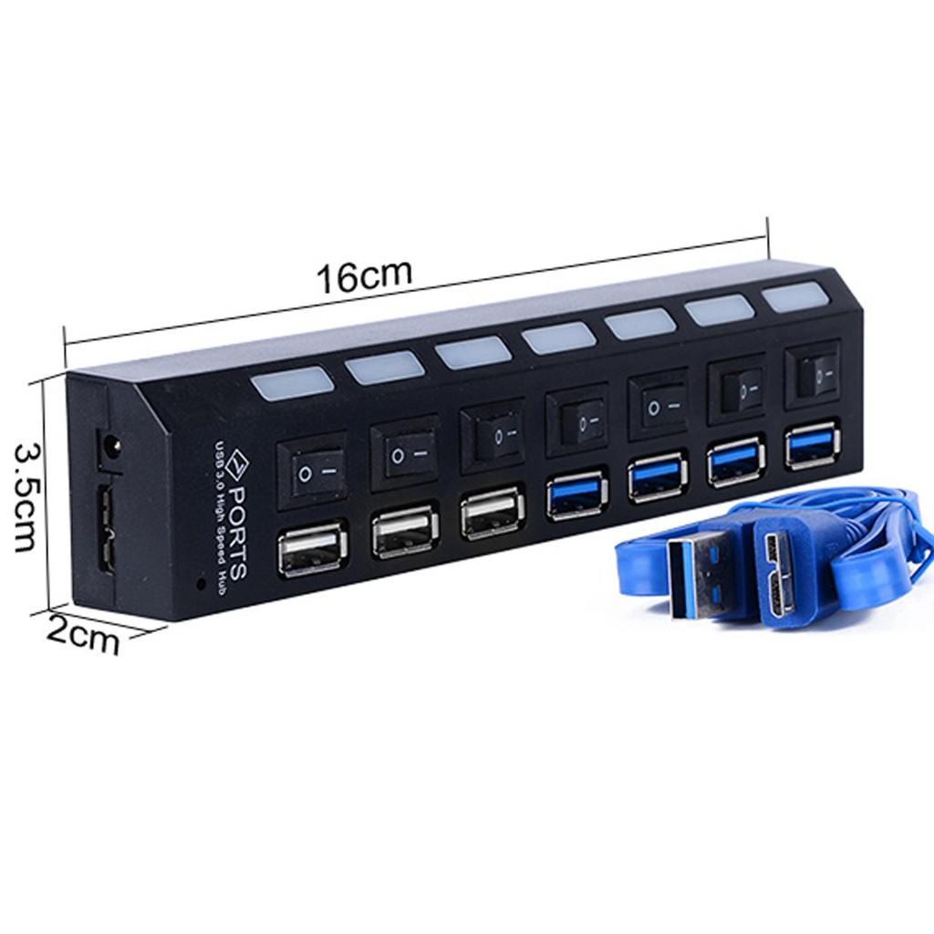 [Freeship toàn quốc từ 50k] Hub chia USB 7 Port chuẩn 3.0 có công tắc