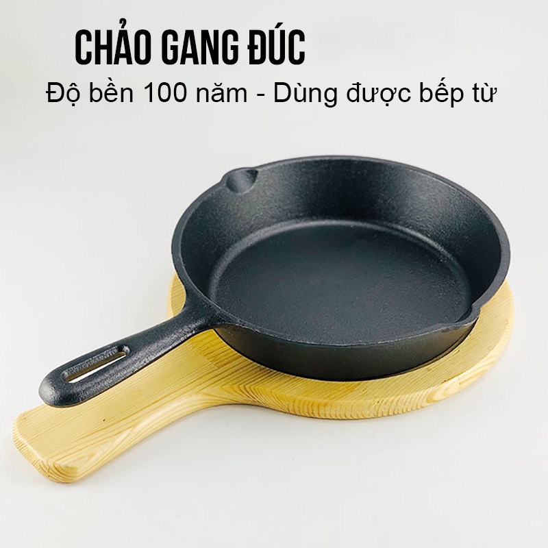 CHẢO GANG ĐÚC NGUYÊN KHỐI TỰ NHIÊN CHỐNG DÍNH, DÙNG ĐƯỢC CHO BẾP TỪ- CHẢO GANG DÀY DẶN