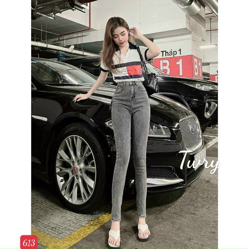 Quần jean nữ lưng cao co giãn, chất bò, dáng ôm cao cấp thời trang King168 ms620