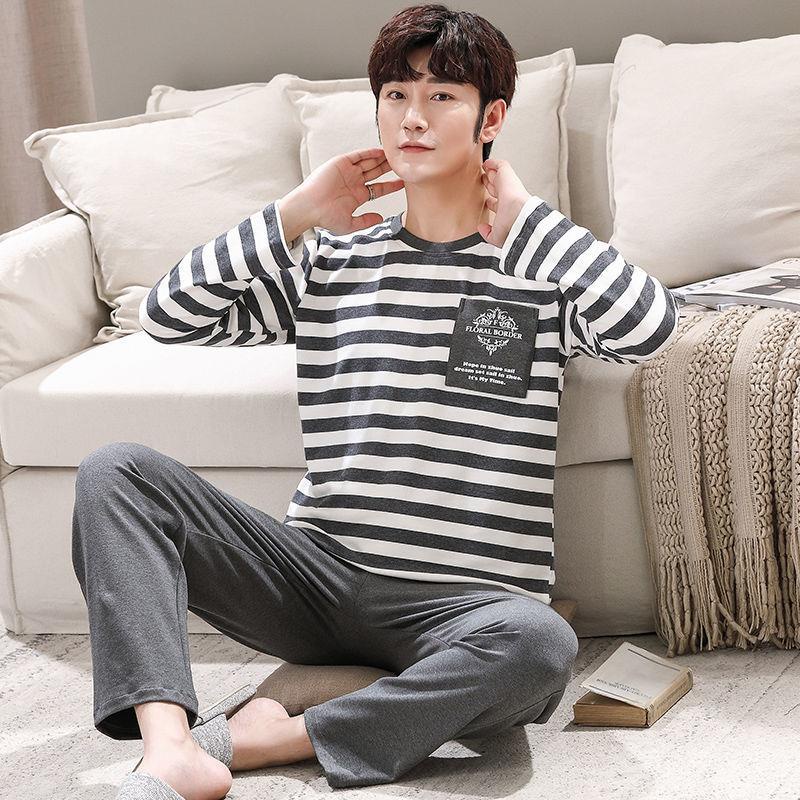 Bộ Đồ Ngủ Cotton Tay Dài Dáng Rộng Cỡ Lớn Thời Trang Xuân Hè Cho Nam