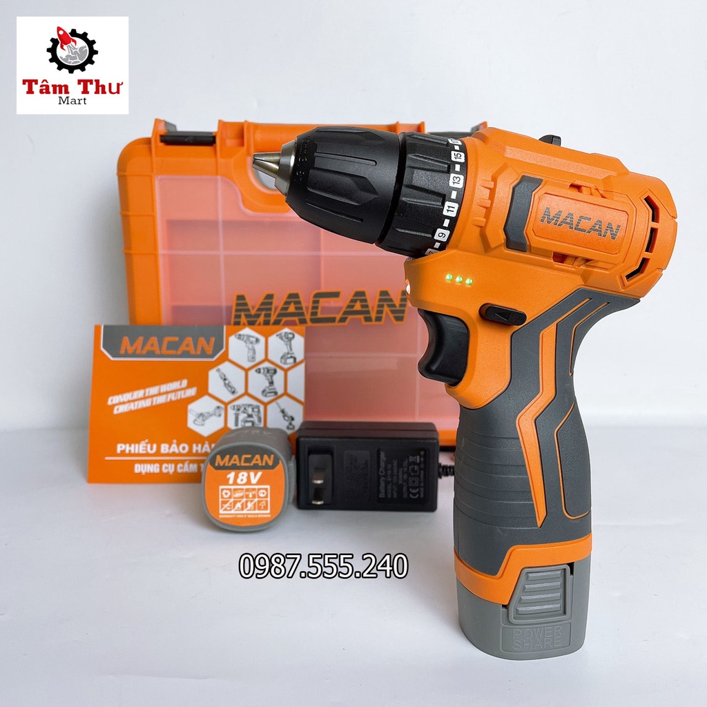 Máy Khoan Pin MACAN 18V không Chổi Than Pin 4 Cell