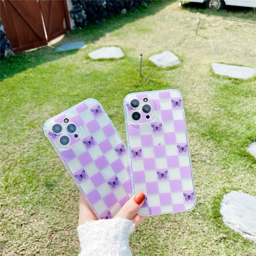 Soft Plastic Phone Cases Cute Couple cartoon butterfly transparent Case suitable for iPhone12 mini 11 PRO MAX 7/8plus SE2020 X/XS XR XSMAX