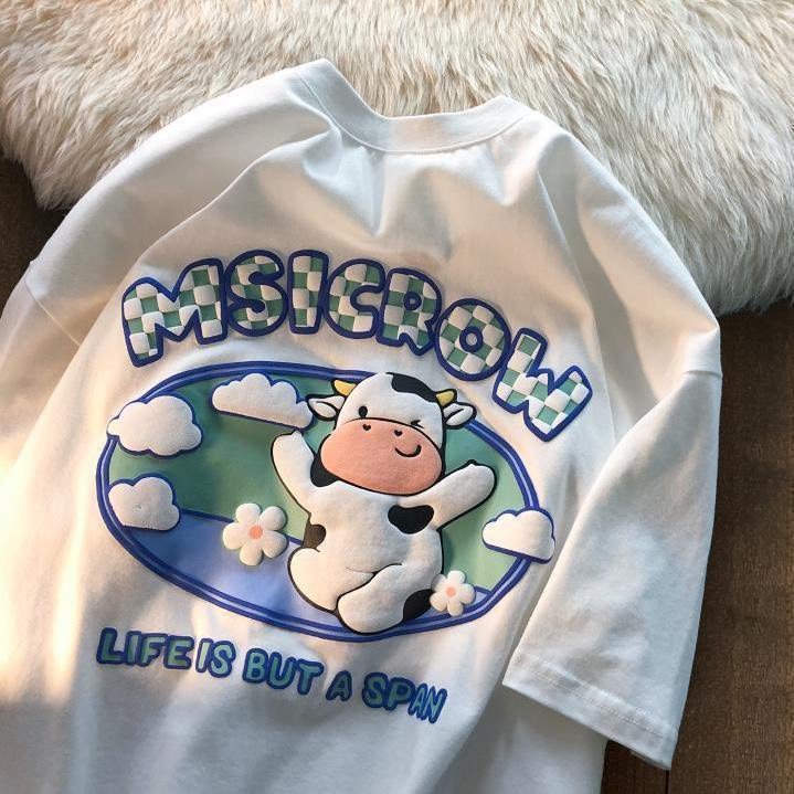 [IN NỔI] HT Áo BÒ SỮA ĐÁM MÂY Thun Áo Phông Tay Lỡ From Rộng Unisex