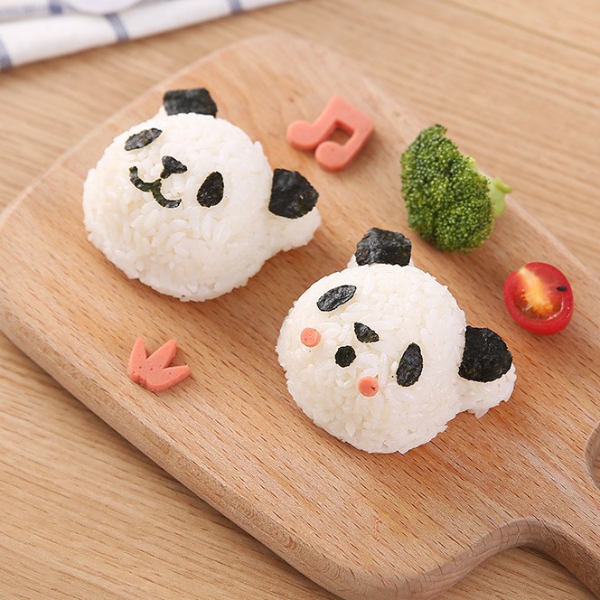 Bộ khuôn ép cơm bento gấu trúc panda kèm tấm cắt rong biển