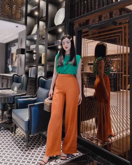 Quần dài ống suông phủ gót thêm màu