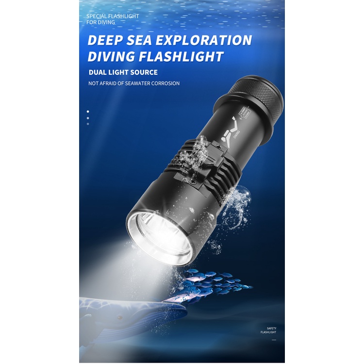 Đèn Pin Lặn Siêu Sáng XHP70.2 LED IPX8 Chống Thấm Nước Pin 18650 Hoặc 26650