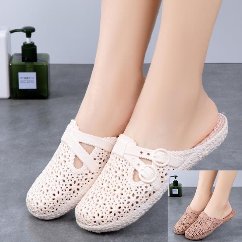 Dép Sục Nhựa Hoa Văn Chéo Nơ Đi Mưa Bít Mũi Nữ hàng nhập