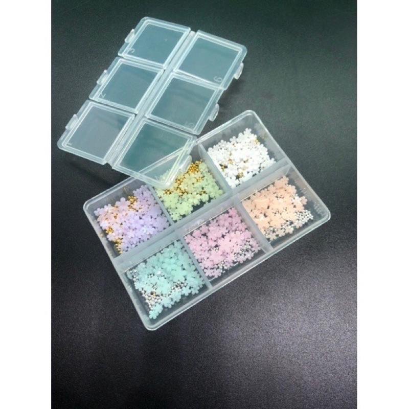 Hoa Khô Nhí,khay Charm Hoa Bi Mix 6 Màu,phụ Kiện Trang Trí Nail
