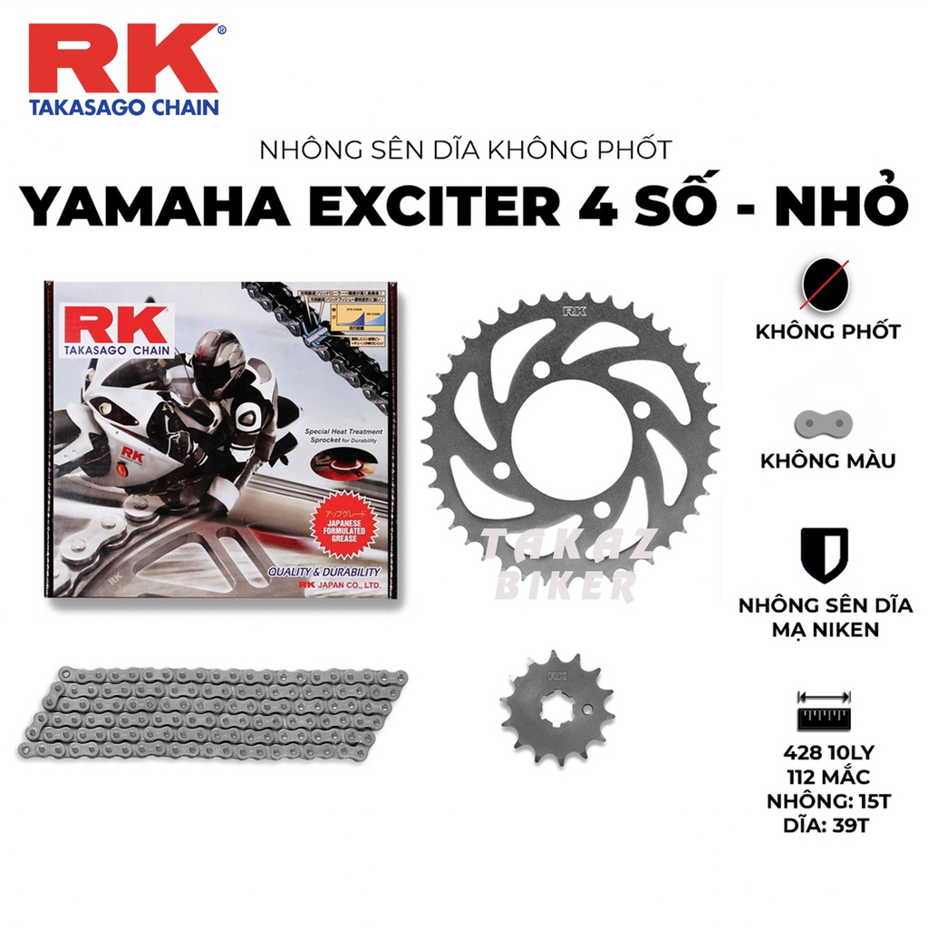 Nhông sên dĩa RK xe Exciter 135 đời 2007-2010 chính hiệu JAPAN Hàng made in Malaysia