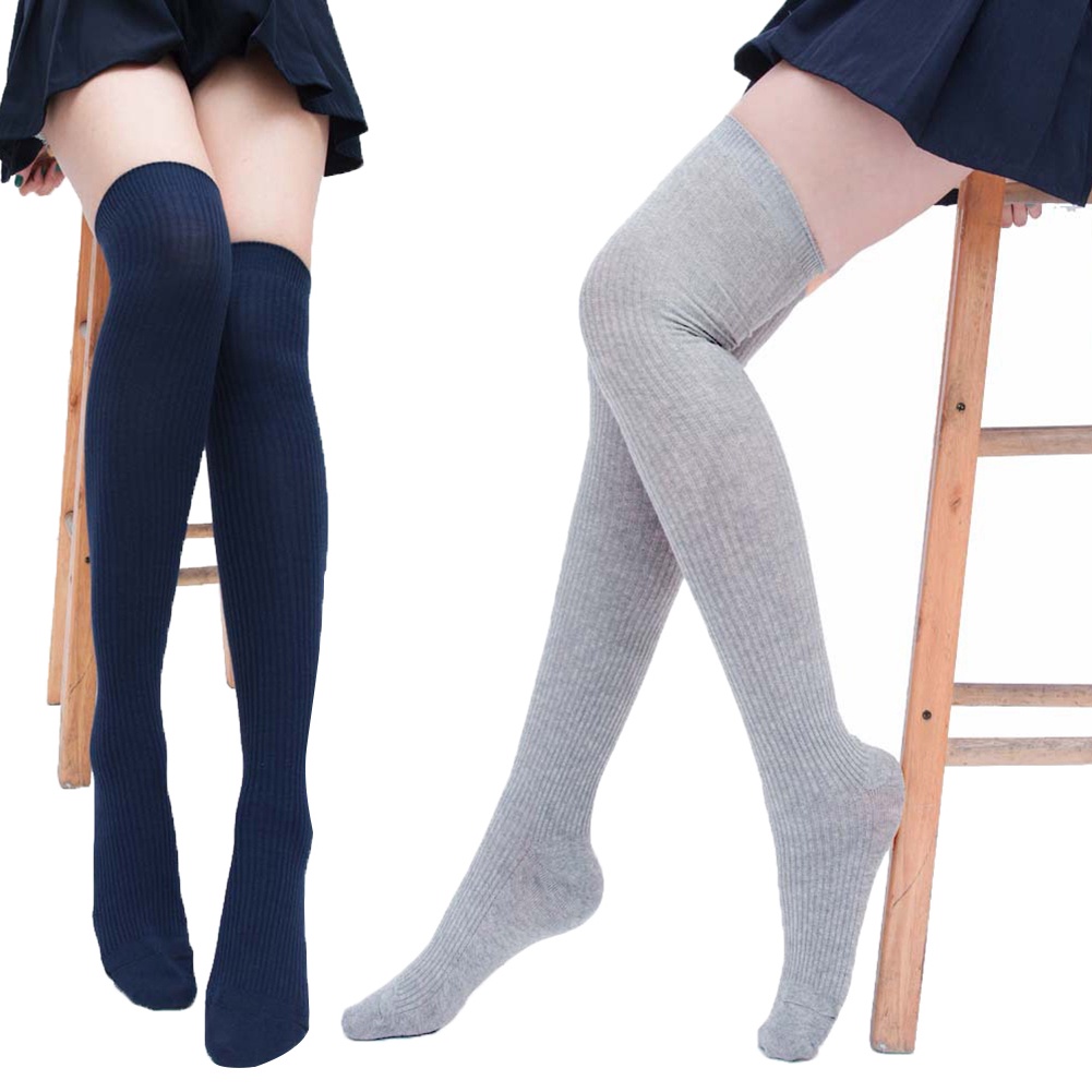 Vớ đùi nữ dệt kim màu trơn giữ ấm thời trang mùa đông