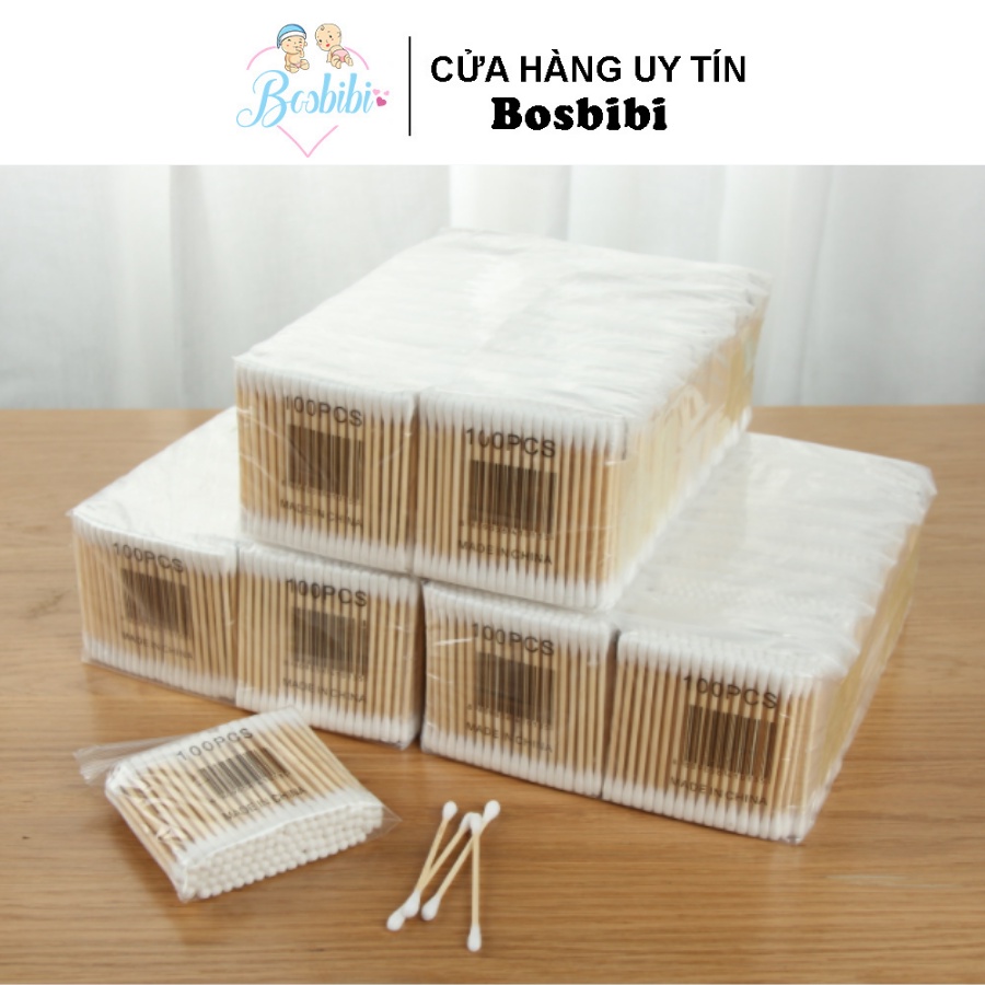 Tăm bông cán gỗ bịch 100 que tiện dụng