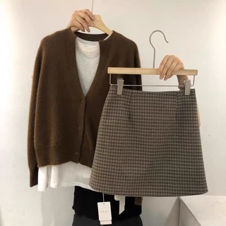 Chân váy ngắn dạ kẻ chữ A ( CÓ ẢNH THẬT )