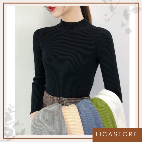 Áo Len Nữ vải tăm giữ nhiệt cổ 3 phân form ôm dáng Quảng Châu LICA-A01