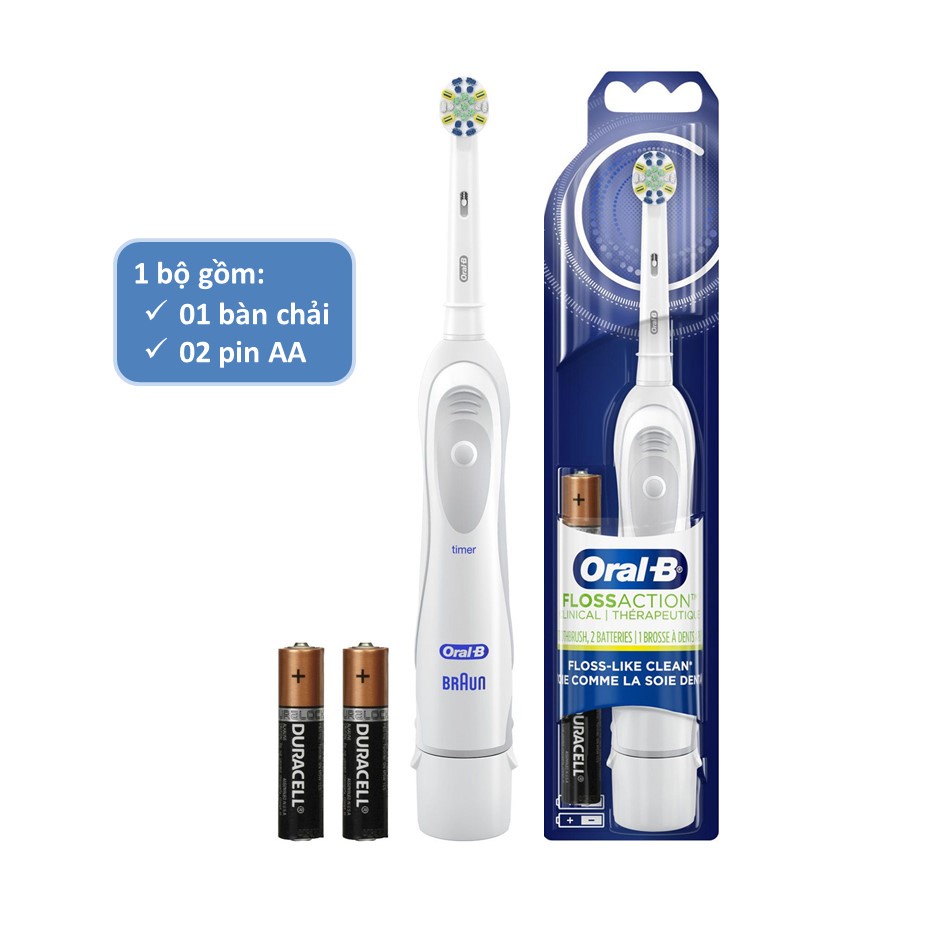 Bàn Chải Tự Động Oral-B FlossAction Clinical - Màu Trắng, Dùng Pin AA, Hẹn Giờ 2-Phút, Bàn Chải Điện Oral B